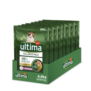 Ultima, Crocchette gatti, Palline di pelo Tacchino, 8 x 800gr