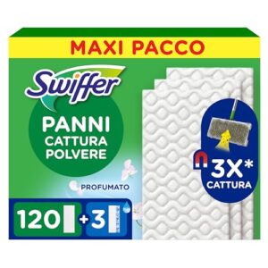 Swiffer, 120 Panni Microfibra Dry e 3 Panni Lavapavimenti